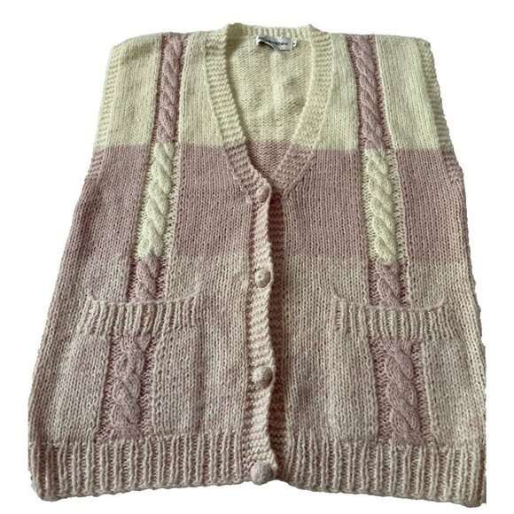 Vintage IH Collectibles Womens Pink & Cream Striped Knit Vest - Picture 1 of 11